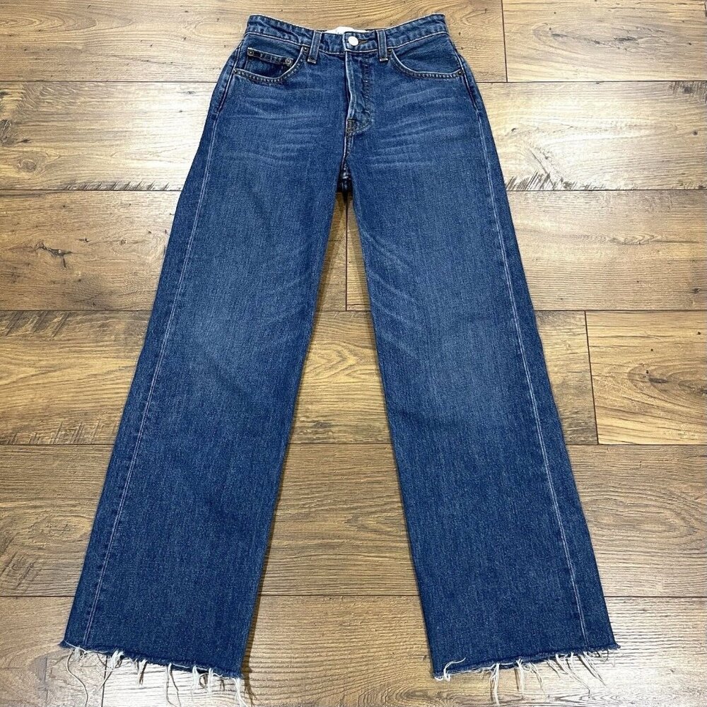 Reformation Jeans Womens 24 Fawcett Wide Leg Ankle Raw Hem Teton Wash Button Fly